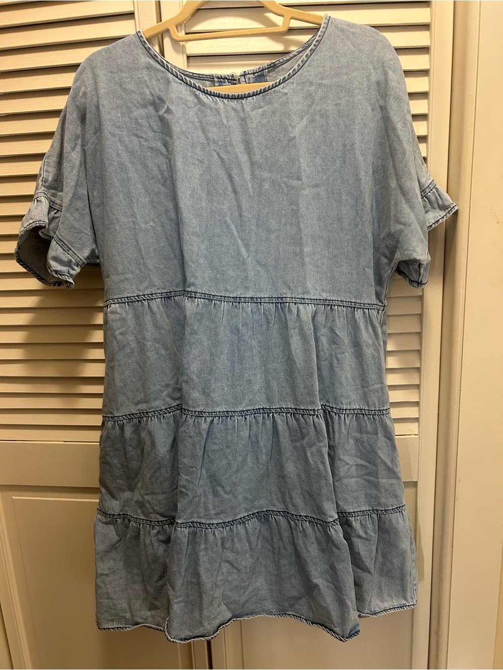 Light Wash Tiered Denim Tunic Dress